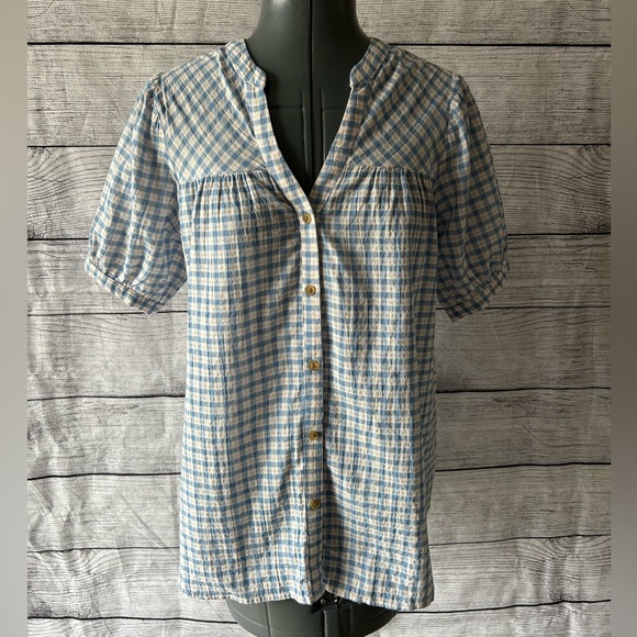 The Nines by Hatch maternity plaid button up puff sleeve top size small - Picture 1 of 16